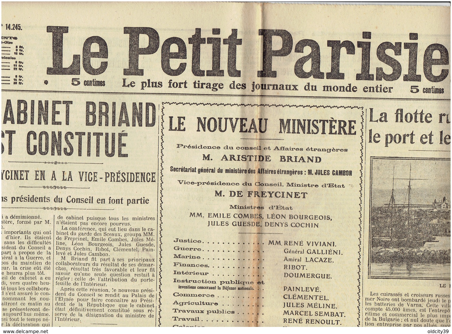 Le PETIT PARISIEN Du 30 10 1915 : Le Cabinet BRIAND , La Flotte Russe Bombarde VARNA, Rousski , Arriere Des Lignes Russe - Le Petit Parisien