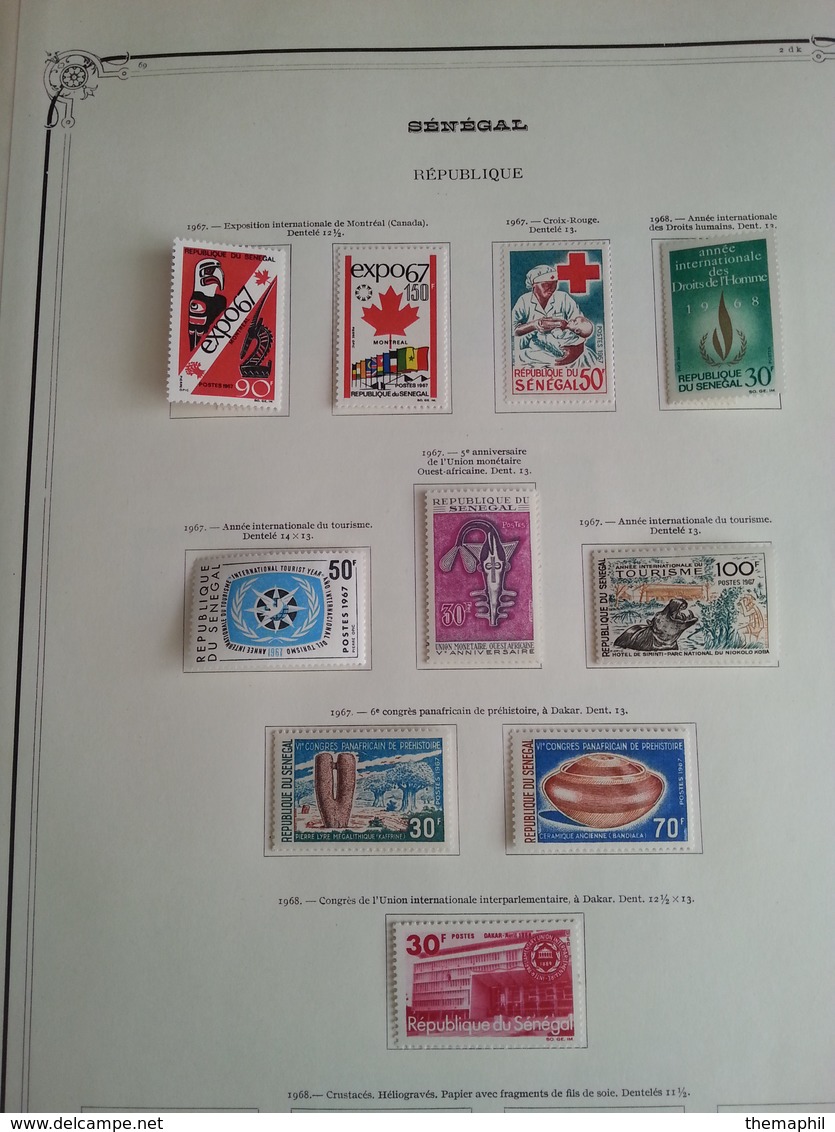 lot n° 613 SENEGAL sur page d'albums neufs * des timbres collés au debut . ,bureaux  fermé du 4 juill au 19 aout