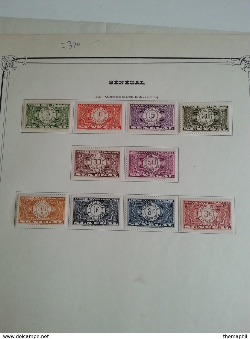 lot n° 613 SENEGAL sur page d'albums neufs * des timbres collés au debut . ,bureaux  fermé du 4 juill au 19 aout