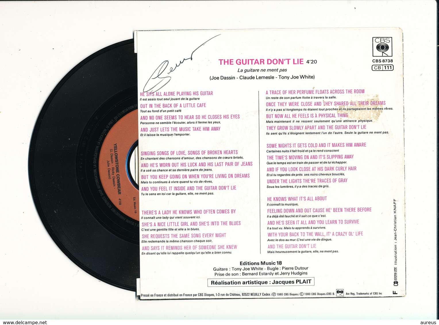 JOE DASSIN  " THE GUITAR DON'T LIE " Disque CBS 1980  TRES BON ETAT - Rock