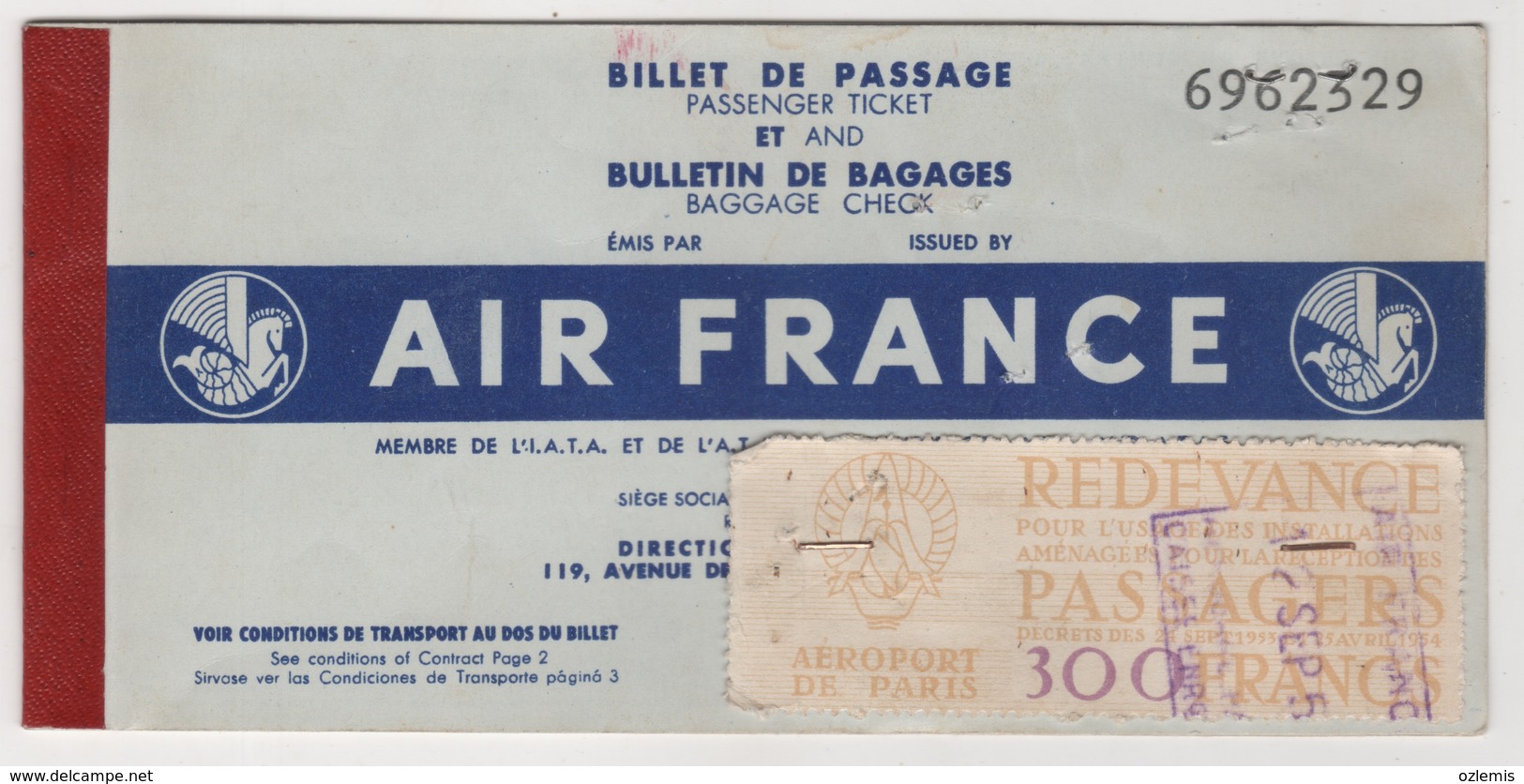 AIR FRANCE AIRLINES PASSENGER TICKET 1957 - Europa