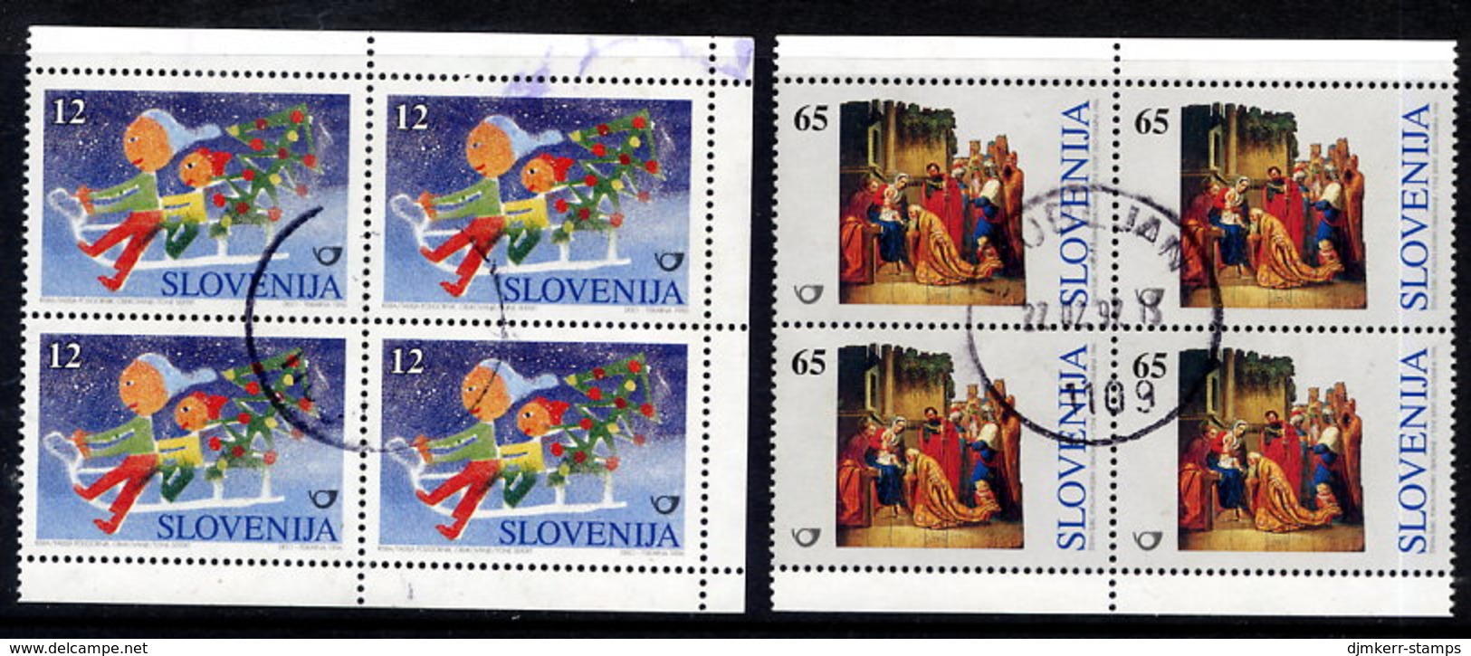 SLOVENIA 1996 Christmas Used Blocks Of 4.  Michel 171-72 - Slovenië