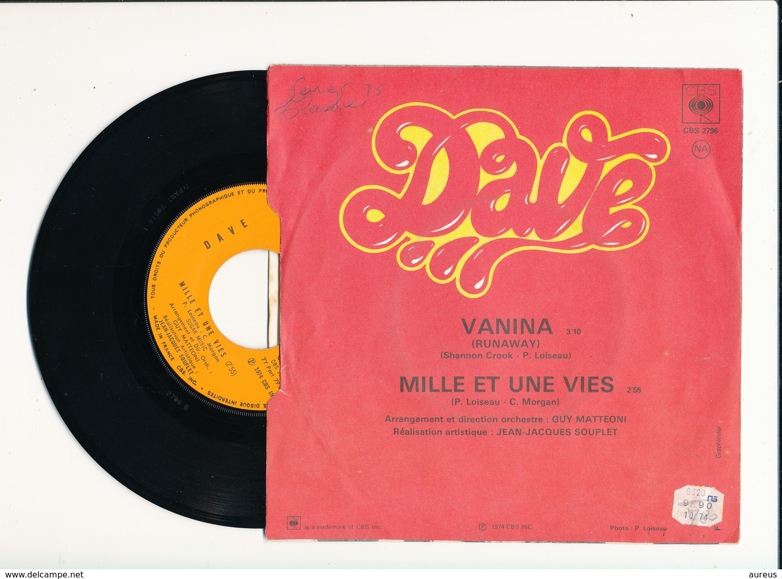 DAVE  " VANINA " Disque CBS 1974  TRES BON ETAT - Rock