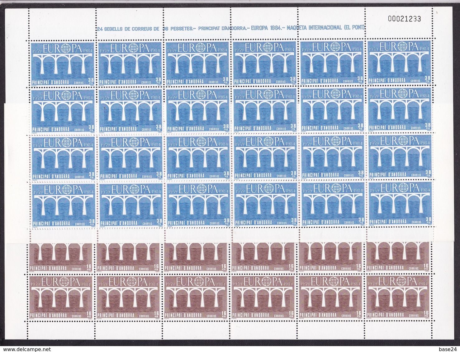 1984 Andorra Spagnola Spanish Andorra EUROPA CEPT EUROPE 2 Minifogli MNH** 2 Minisheets - 1984