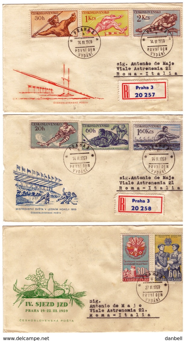 MG200)CECOSLOVACCHIA 1959 Lotto 6 FDC Raccomandate Viaggiate 5 Serie Cpl - Storia Postale