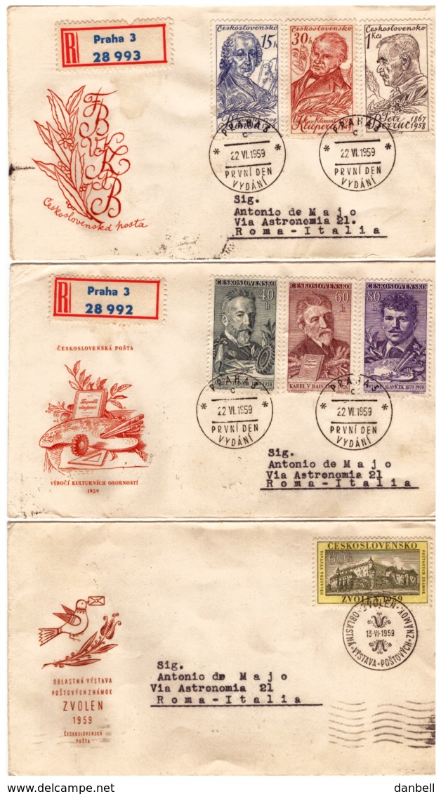 MG201)CECOSLOVACCHIA 1959 Lotto 6 FDC Raccomandate Viaggiate 1959 4 Serie Complete - Storia Postale