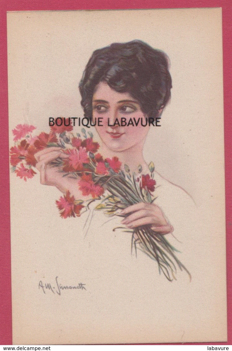 ILLUSTRATEUR---SIMONETTI--amadeo---Serie De 6 Cpa Femmes Avec Bouquet De Fleurs - Autres & Non Classés