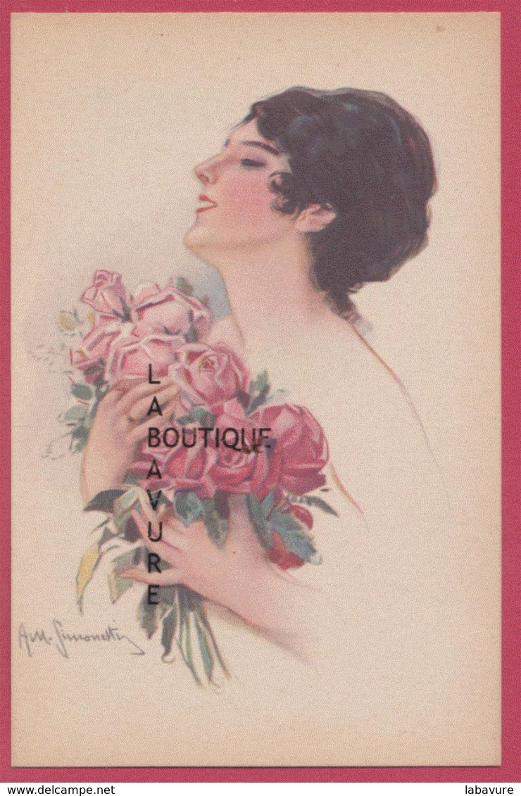 ILLUSTRATEUR---SIMONETTI--amadeo---Serie De 6 Cpa Femmes Avec Bouquet De Fleurs - Autres & Non Classés