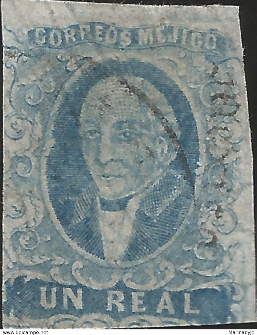 J) 1861 MEXICO, HIDALGO, UN REAL BLUE, MEXICO GOTHIC, MN - Mexico