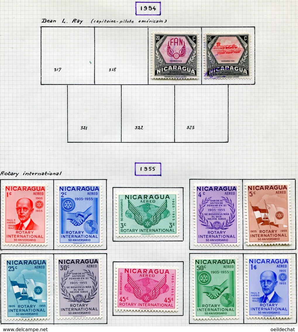 13271 NICARAGUA Collection Vendue Par Page PA 300, 310, 319/20, 324/33  */ °  1953-55    B/TB - Nicaragua