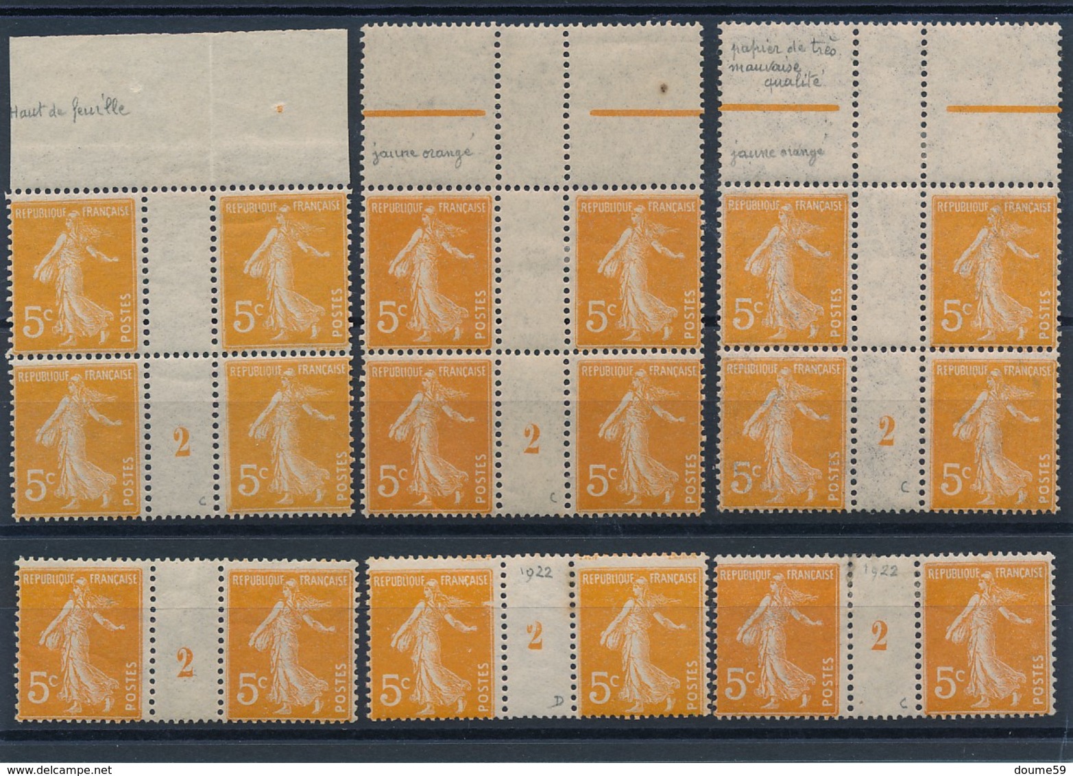 CR-233: FRANCE: Lot Millésimes* N°1158* (6) De 1922 - Millésime