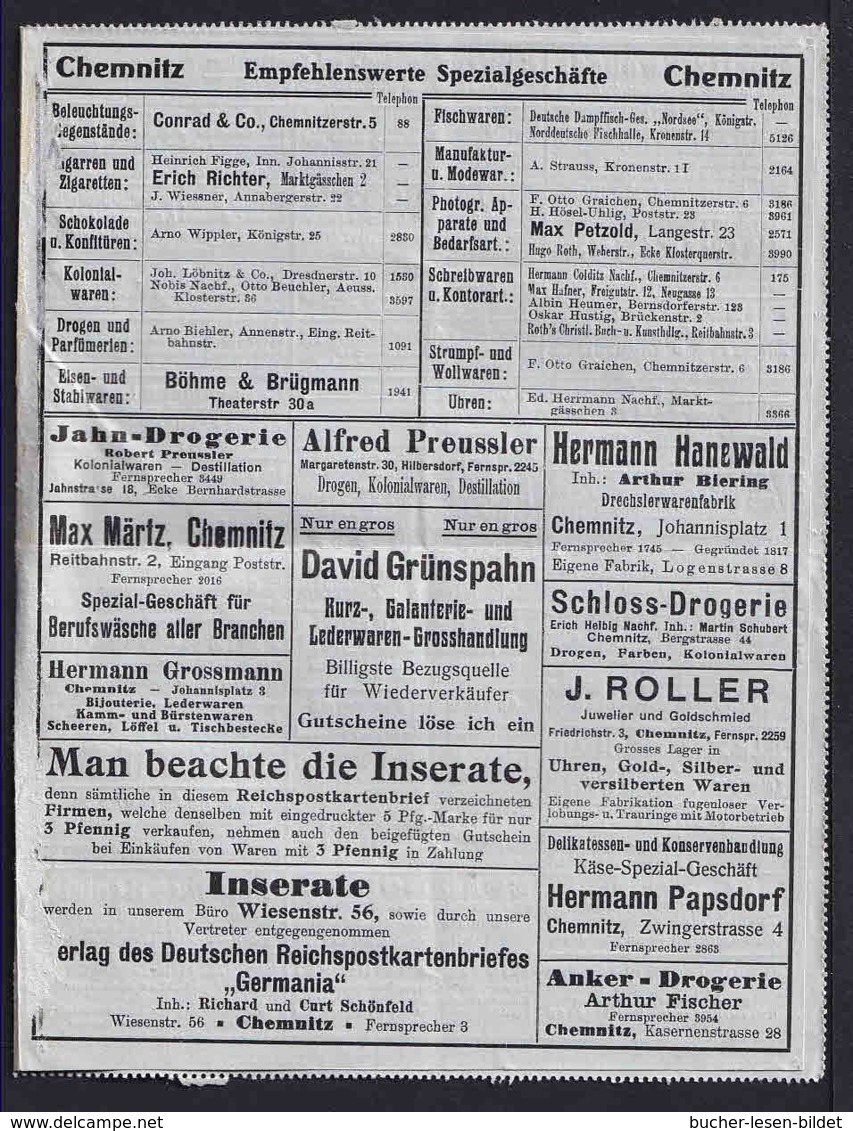 5 Pf. Anzeigen Ganzsache Mit Innen ...Kleiderstoffe - Seide... - Gebraucht In Chemnitz - Papillons