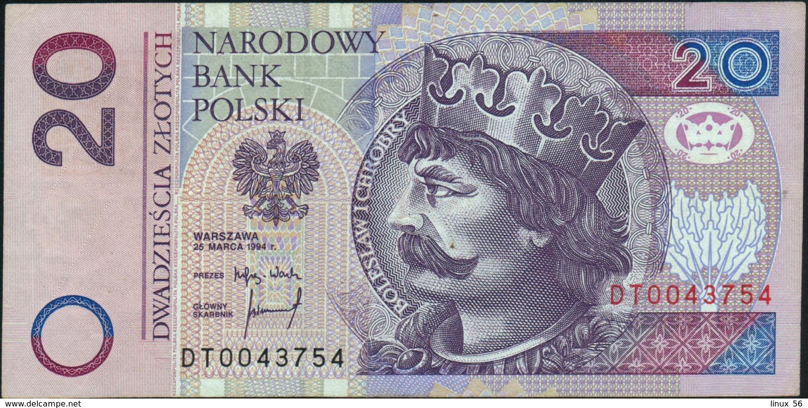 POLAND - 20 Zlotych 25.03.1994 {Narodowy Bank Polski} VF P.174 - Pologne