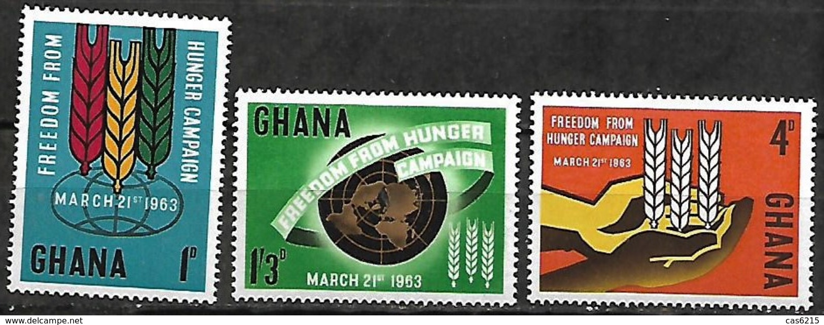 GHANA 1963 Campagne Mondiale Contre La Faim Emblème F.A.O. Épis, 3 Val Mnh - Against Starve