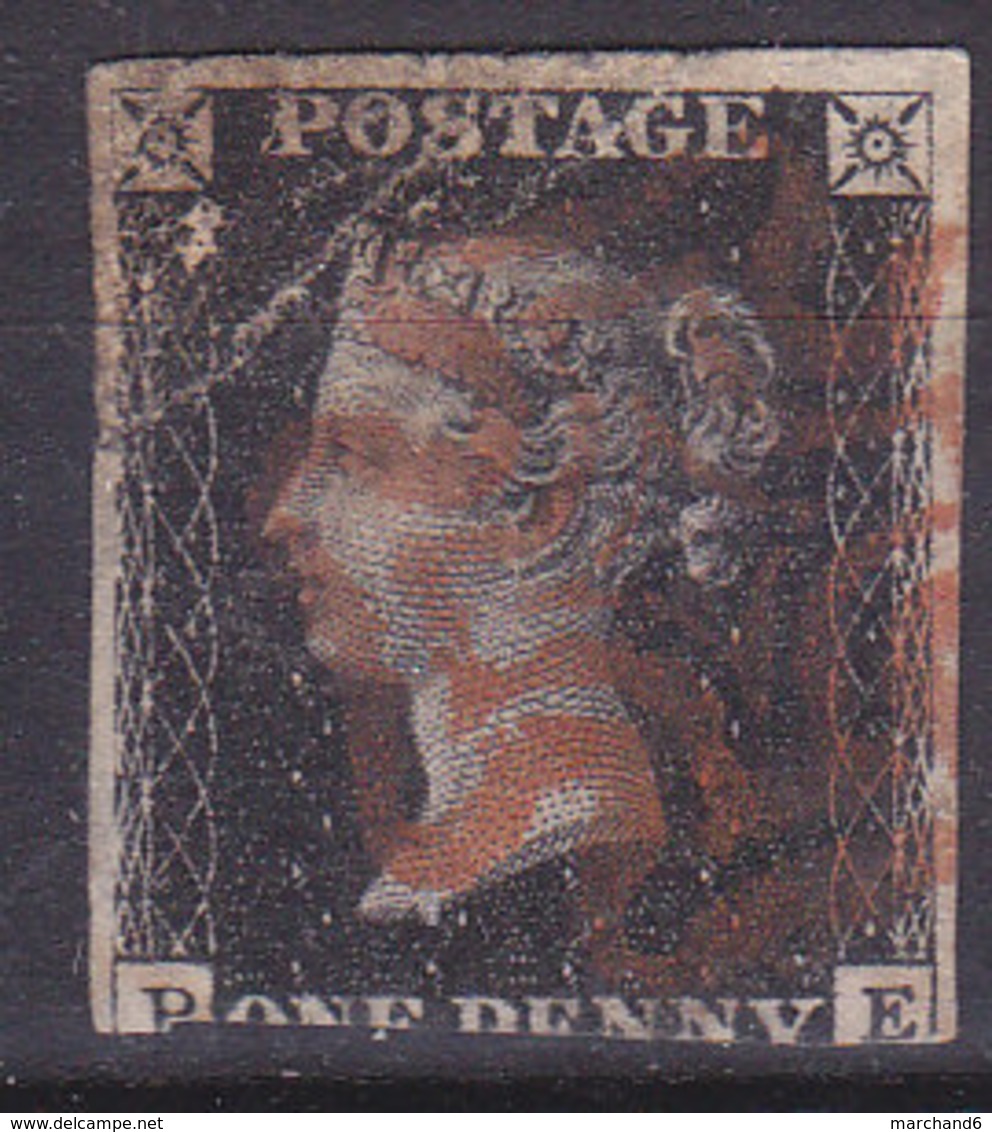 Grande Bretagne Victoria Filigrane Petite Couronne Black Penny 1p Noir N°1 Oblitéré Cote 325,00 - Usados