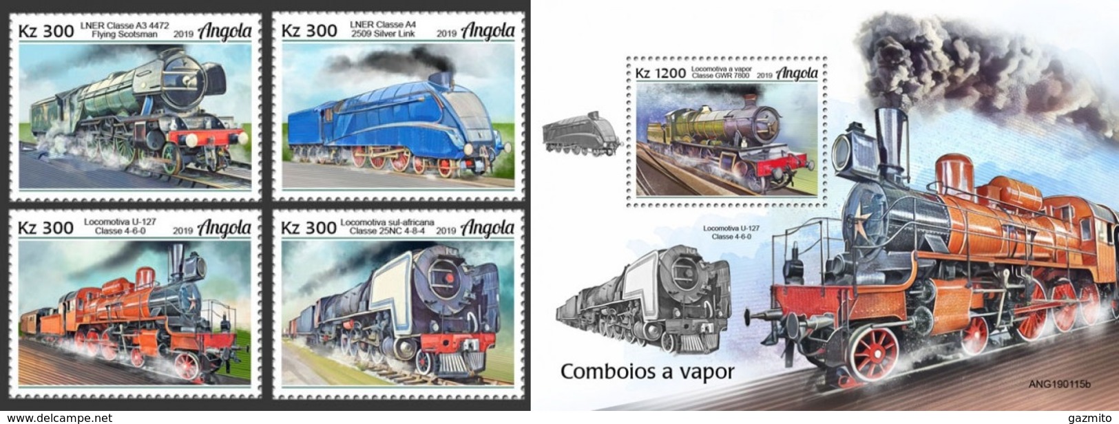 Angola 2019, Steam Trains, 4val In BF +BF - Angola