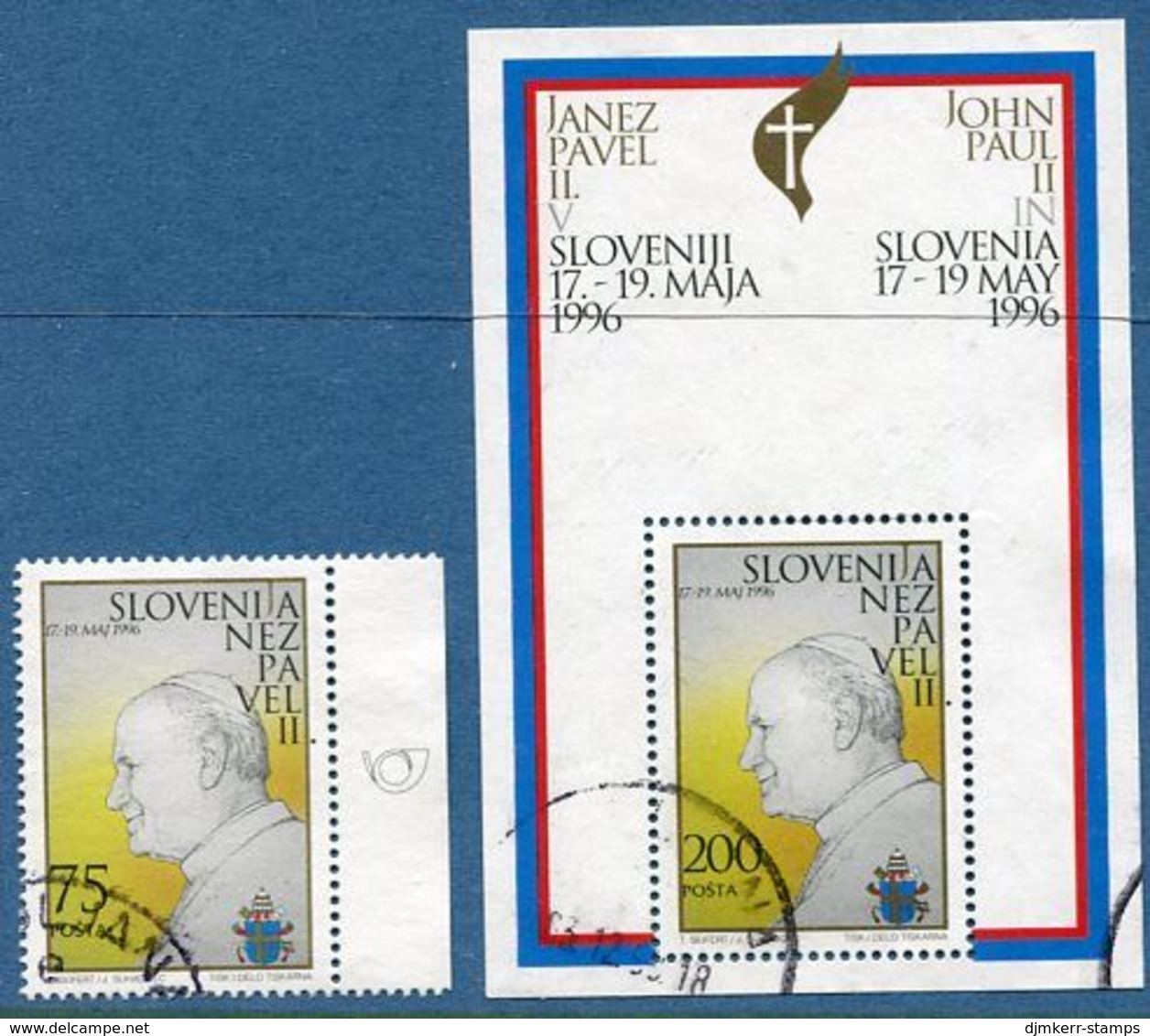 SLOVENIA 1996 Papal Visit Stamp And Block Used..  Michel 144 + Block 2 - Slowenien