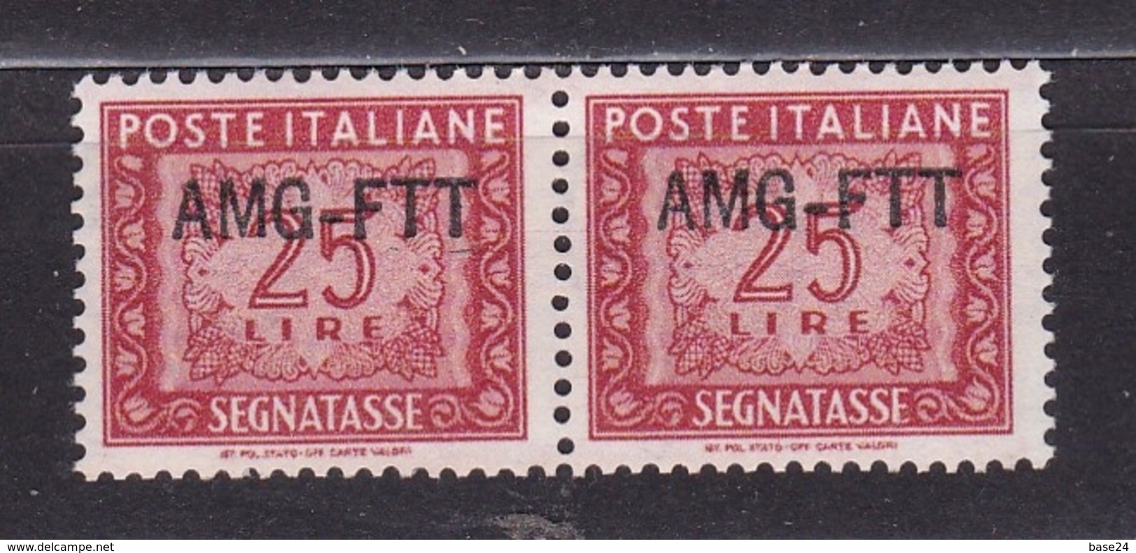 1949 Italia Italy Trieste A SEGNATASSE  POSTAGE DUE 25 Lire Rosso (coppia) MNH** - Taxe