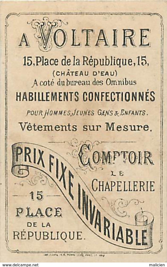 - Chromos- Ref-chA399- A Voltaire - Chapellerie Vêtements -place De La Republique - Paris/ Femme Et  Papillon - Autres & Non Classés