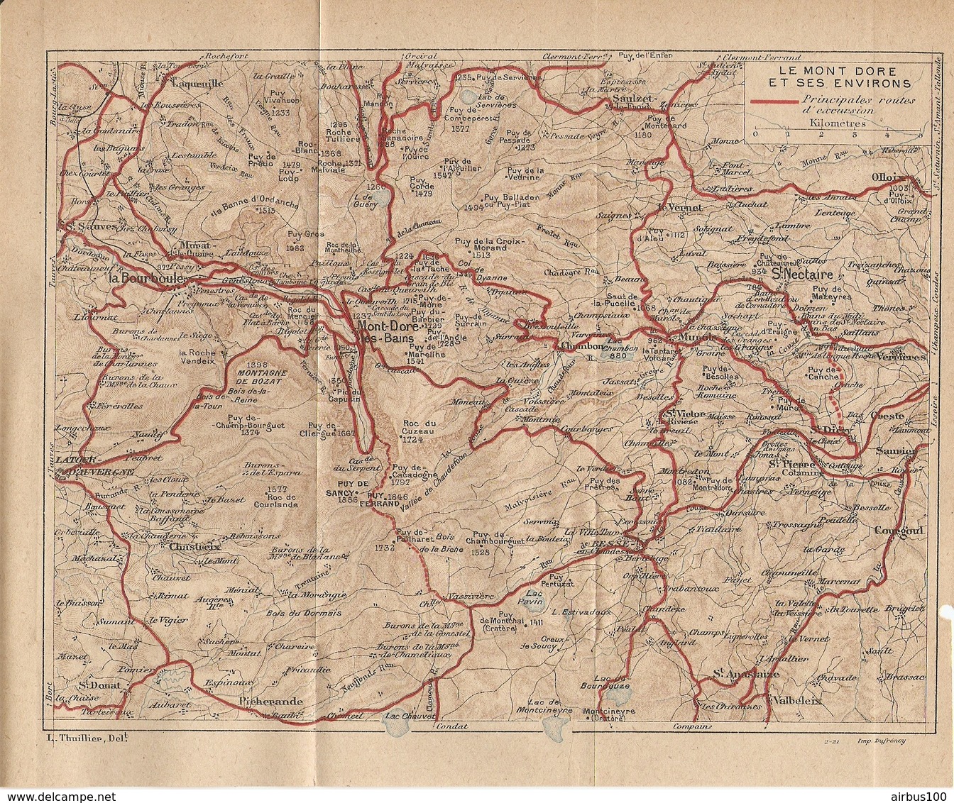 CARTE PLAN 1921 - LE MONT DORE Et Ses ENVIRONS - ROUTES D'EXCURSION - LE VERNET LA BOURBOULE - Topographical Maps