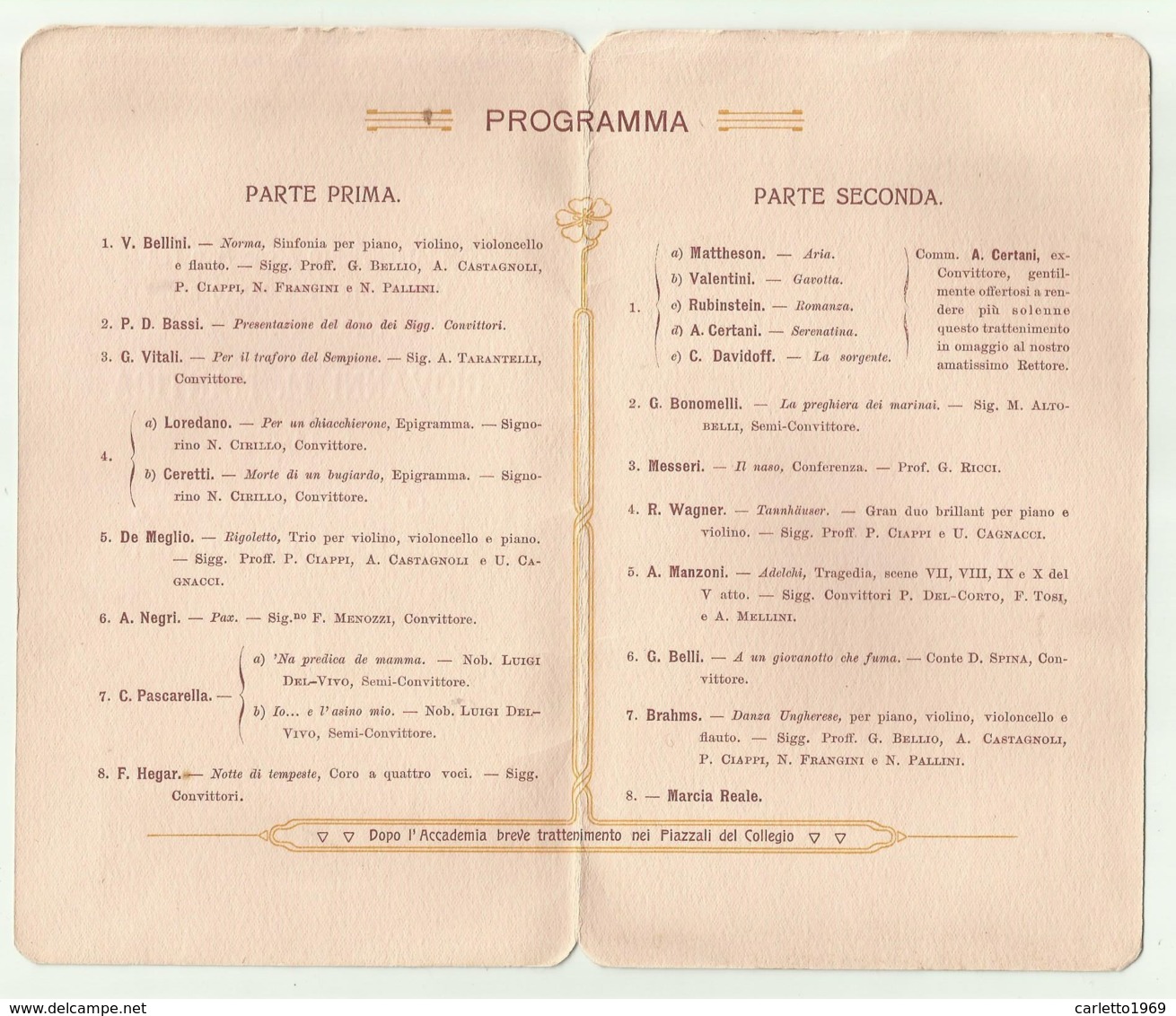 BIGLIETTO D'INVITO PER L'ONOMASTICO DI PADRE  G.M. MANTICA RETTORE DEL COLLEGIO ALLE QUERCE FIRENZE 1913 - Tickets D'entrée