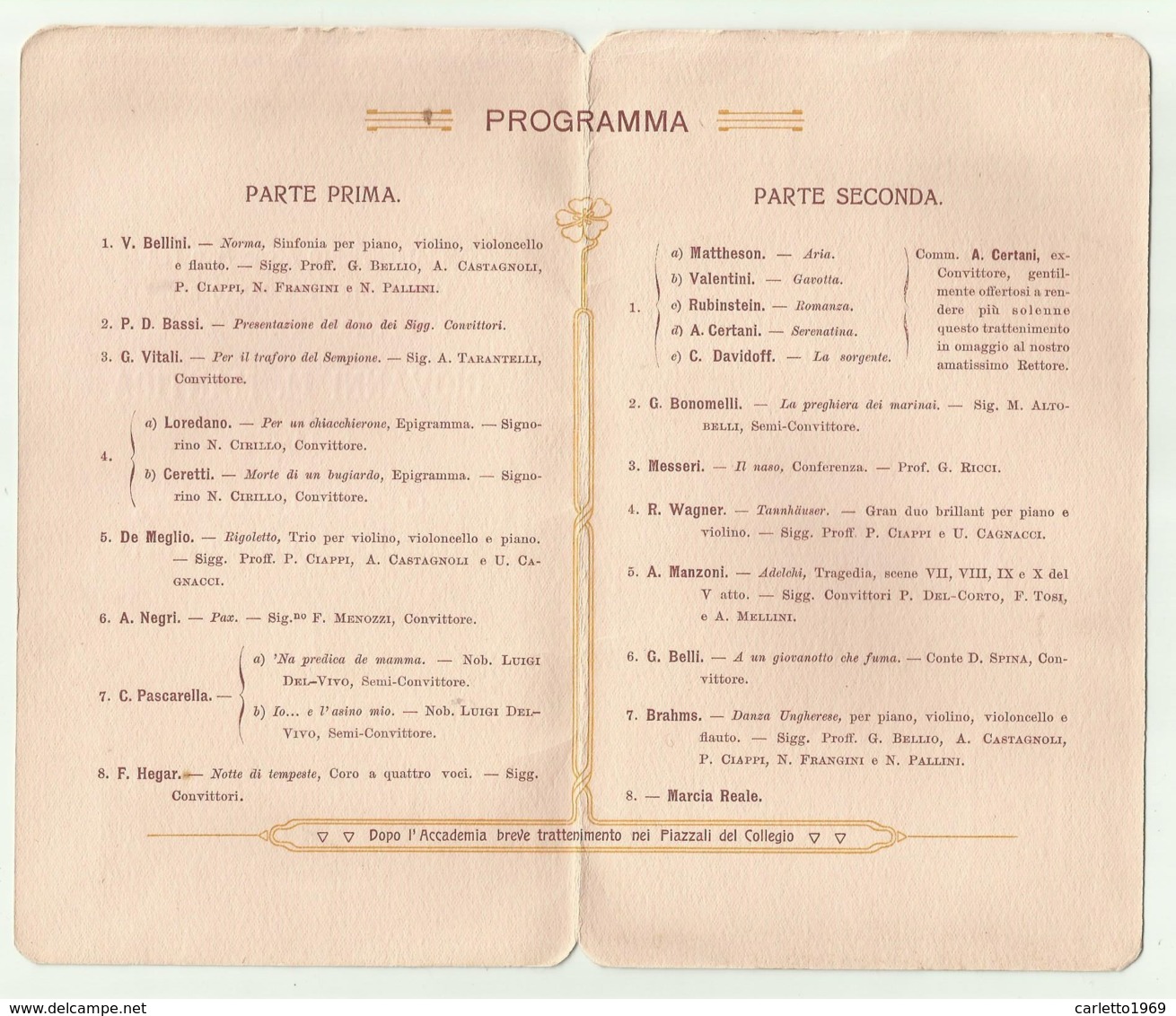 BIGLIETTO D'INVITO PER L'ONOMASTICO DI PADRE  G.M. MANTICA RETTORE DEL COLLEGIO ALLE QUERCE FIRENZE 1913 - Toegangskaarten