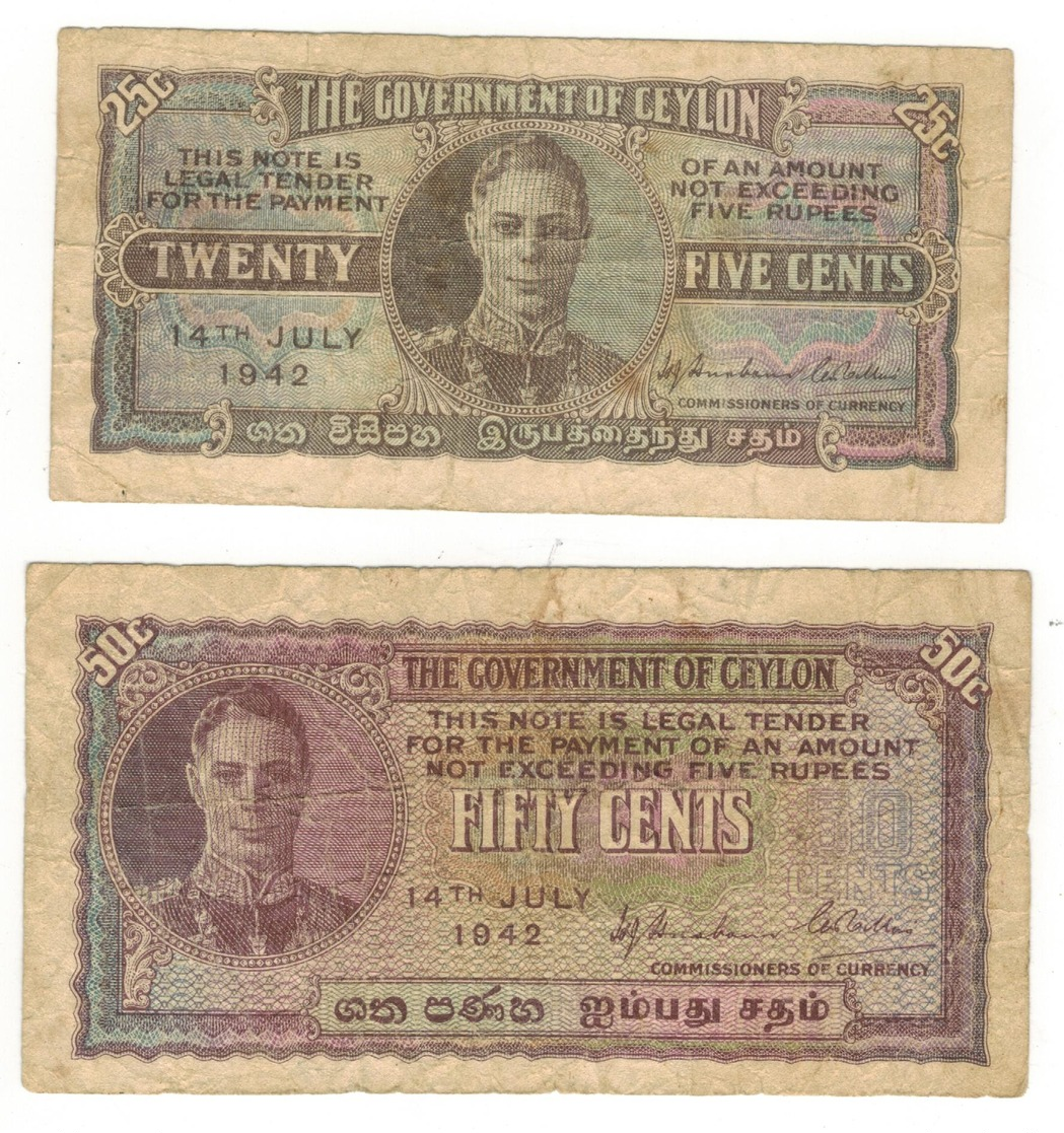 Ceylon (Sri Lanka) 25 & 50 Cents 1942, USED, See Scan. - Sri Lanka