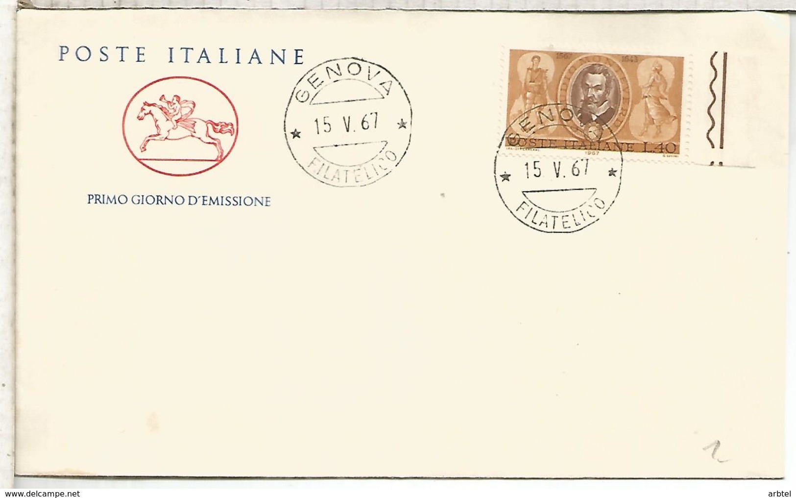 ITALIA FDC GENOVA 1967 CLAUDIO MONTEVERDI MUSICA - Música