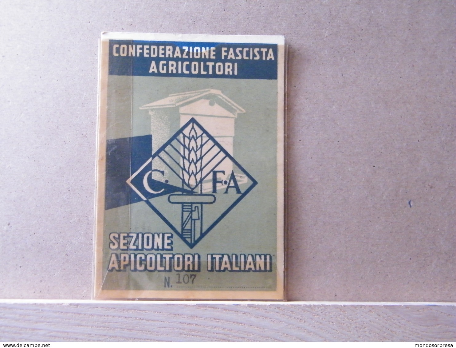 MONDOSORPRESA, 1941/1946 TESSERA CONFEDERAZIONE FASCISTA AGRICOLTORI - SEZIONE APICOLTORI ITALIANI - Documenti Storici