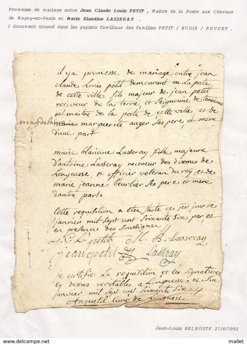 Promesse De Mariage De 1766 (document Collé Sur Une Feuille) - Magny En Vexin - Wedding