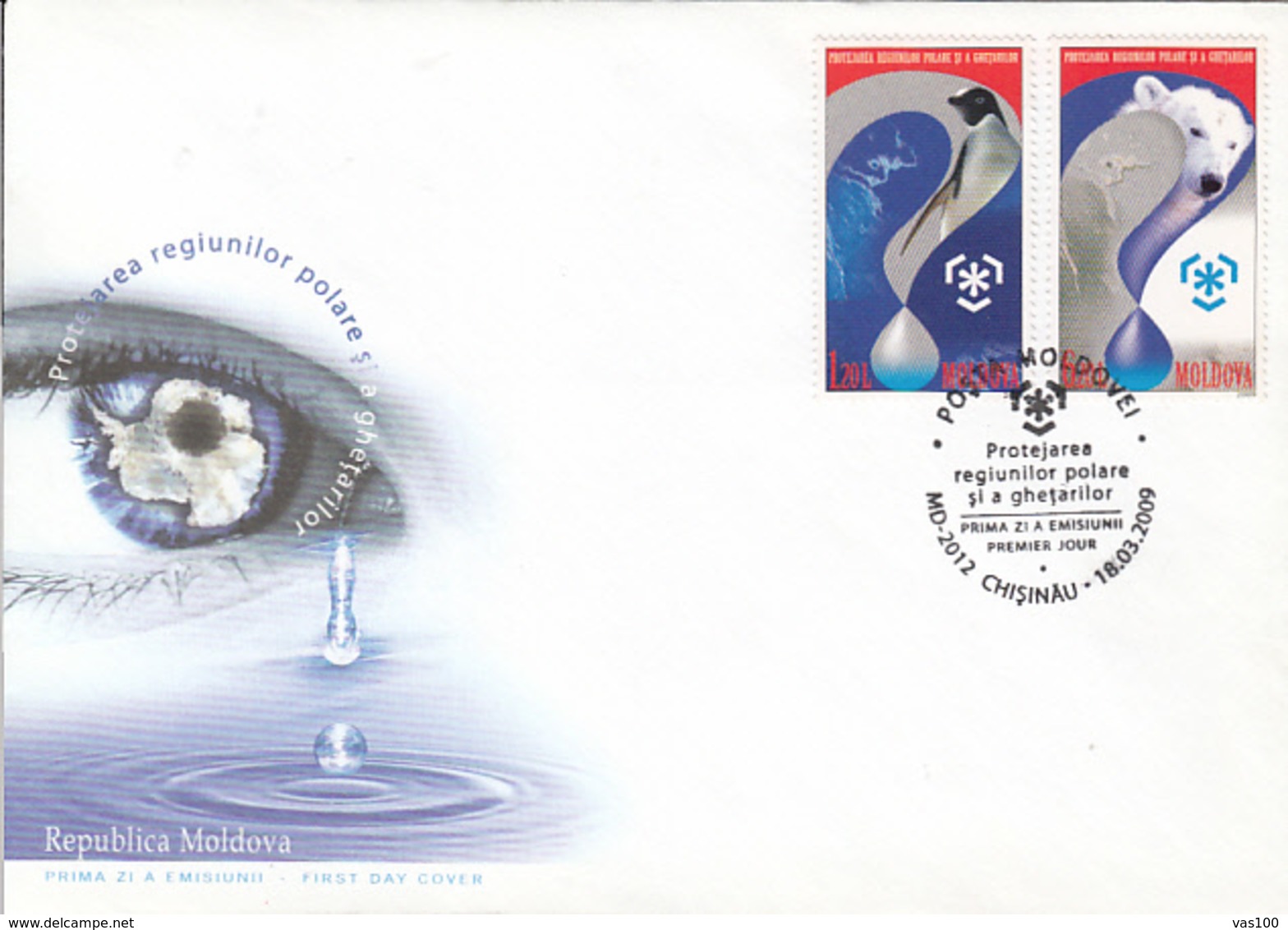 PRESERVE THE POLAR REGIONS AND  GLACIERS, PENGUINS, POLAR BEARS, COVER FDC, 2009, MOLDOVA - Preserve The Polar Regions And Glaciers