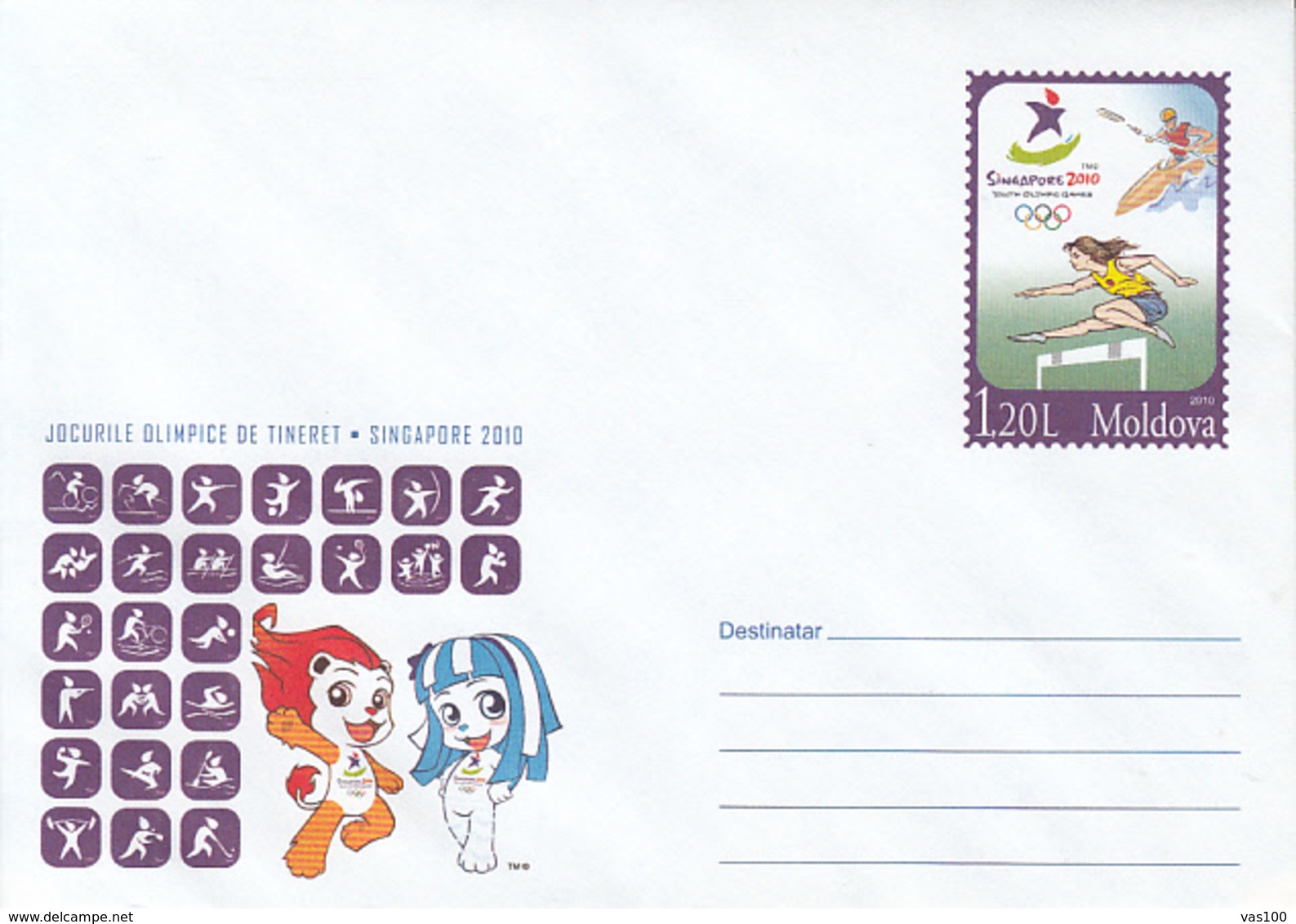 OLYMPIC GAMES, SINGAPORE'10 YOUTH OLYMPICS, COVER STATIONERY, ENTIER POSTAL, 2010, MOLDOVA - Summer 2010 : Singapore (Youth Olympic Games)