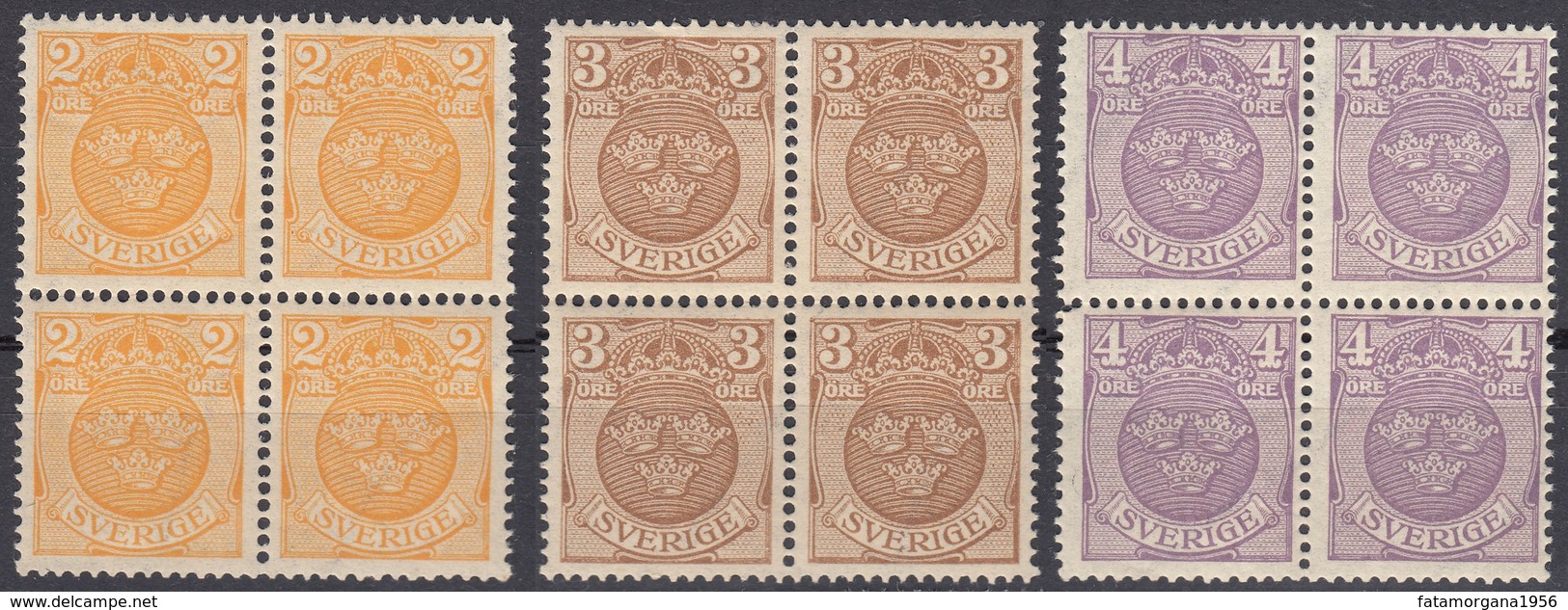 SVERIGE - SVEZIA - SWEDEN - 1919 - Lotto Di 3 Quartine Nuove MNH: Yvert  74, 74A E 75, Come Da Immagine. - Unused Stamps