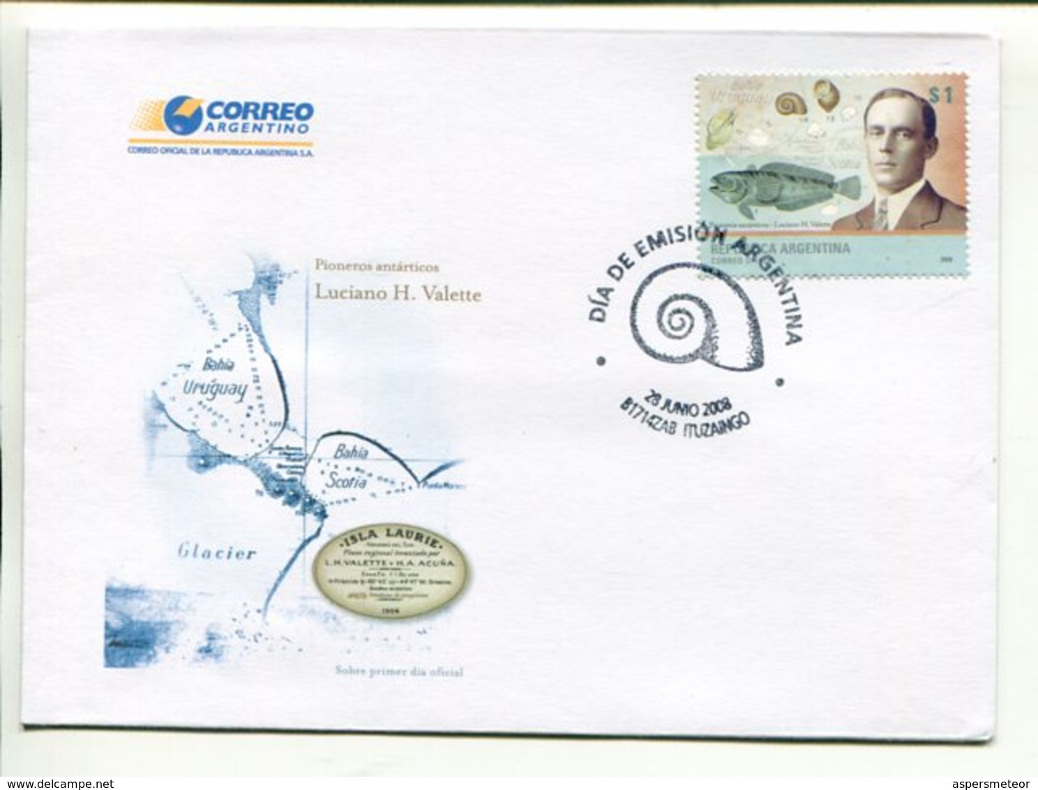 LUACIANO H VALETTE PIONEROS ANTARTICOS, ANTARCTIC ANTARCTIQUE. ARGENTINA AÑO 2008 SOBRE PRIMER DIA ENVELOPE FDC  -LILHU - Polar Exploradores Y Celebridades