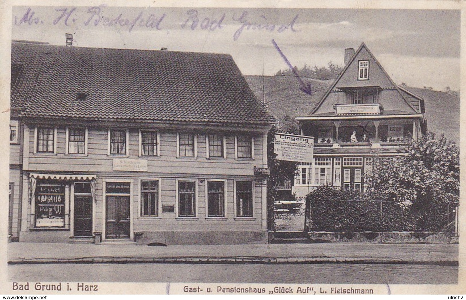 AK Bad Grund I. Harz - Gast- Und Pensionshaus "Glück Auf" L. Fleischmann - 1927 (41762) - Bad Grund