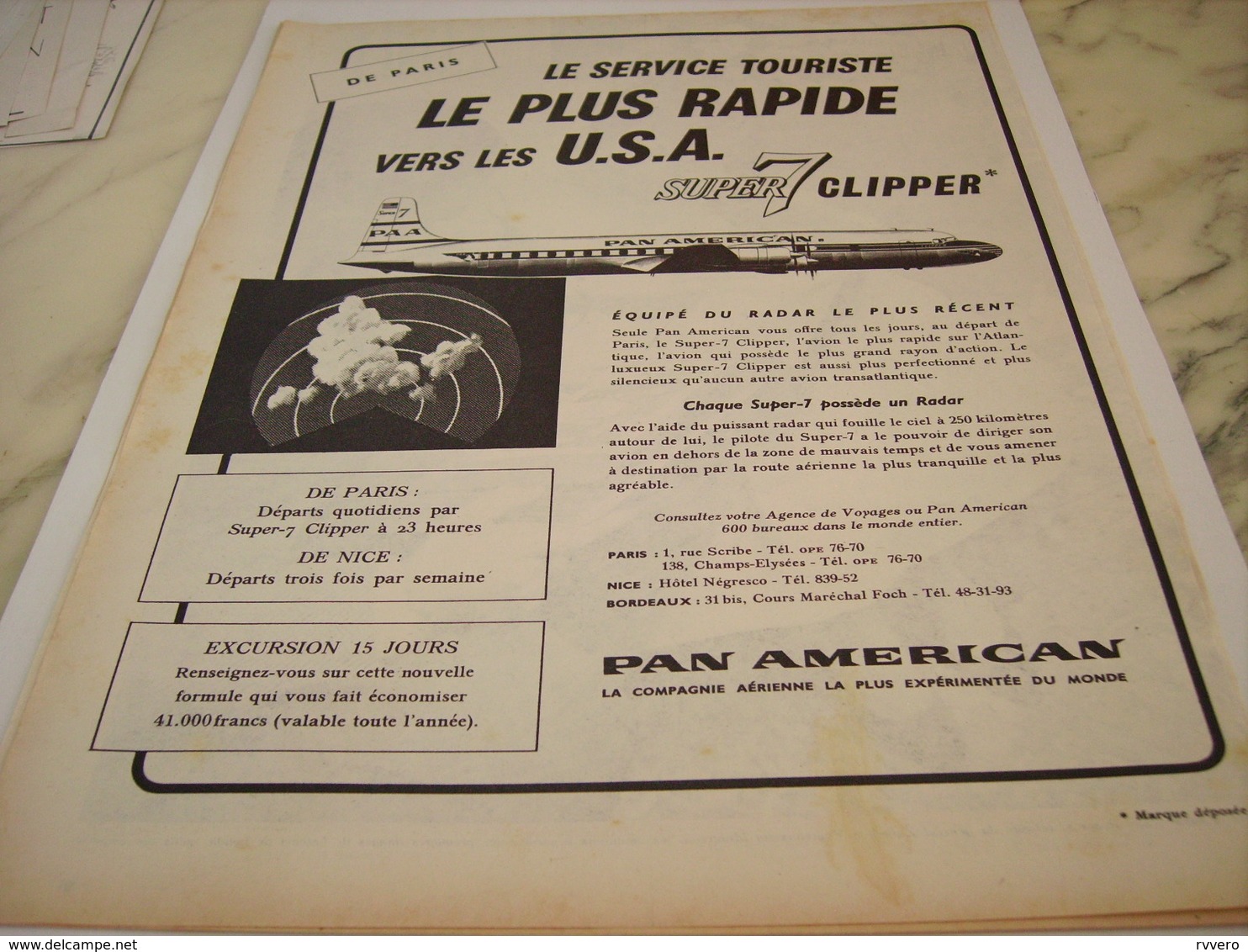 ANCIENNE PUBLICITE SUPER 7 CLIPPER PAN AMERICAN   1958 - Affiches