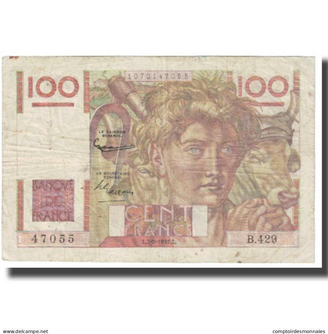 France, 100 Francs, Jeune Paysan, 1952, G.Gouin D'Ambrières-P.Gargam-R.Tondu - 100 F 1945-1954 ''Jeune Paysan''