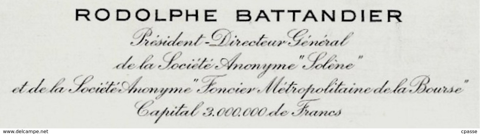 Carte De Visite RODOLPHE BATTANDIER Président-Directeur-Général SA "SOLENE" (Foncier - Bourse) 75002 PARIS - Visiting Cards