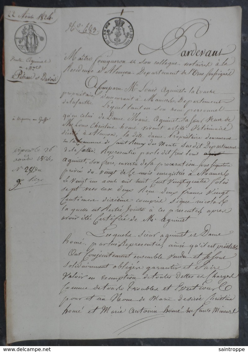 Manuscrit De 1824.Louis Latouche,vend à Suzanne Tibau, Une Maison à Alençon,16 Rue Du Jeudy. - Manuscrits