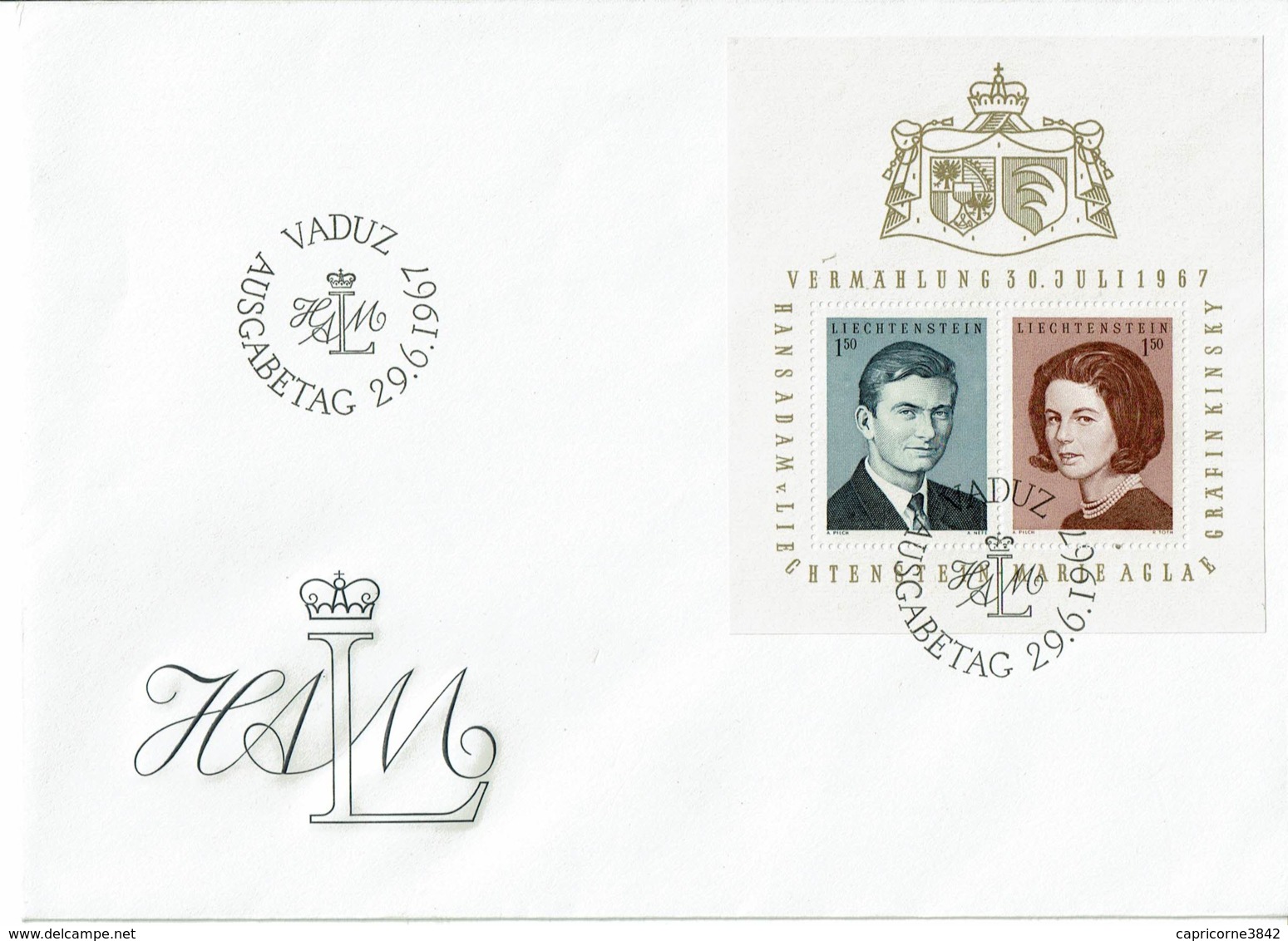 1967 - LIECHTENSTEIN - Enveloppe 1er Jour Du Mariage Princier (bloc Yvert N° 10) - FDC