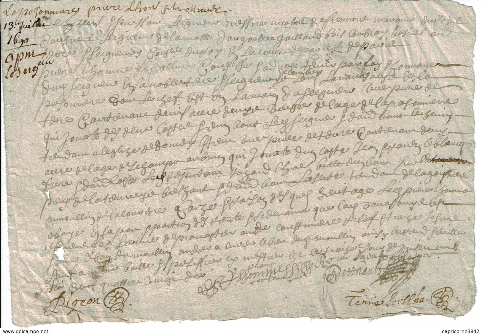 1690 - Document Manuscrit - Cachet Généralité D'Alençon - Taxe De 6 Deniers + 2 Deniers Le 1/4 De Feuille - Seals Of Generality