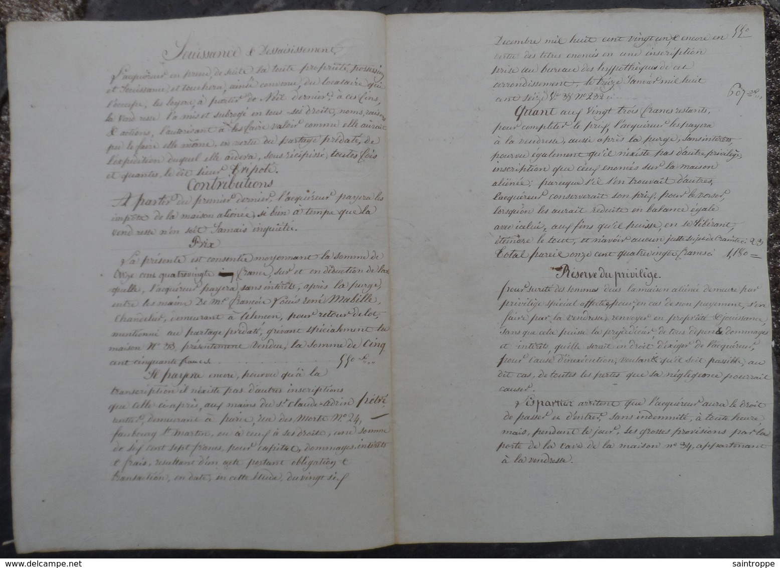 Manuscrit De 1824.Marie Mabille,vend à Pierre Tripoté,une Maison à Alençon, 33 Place Du Cours. - Manuscrits