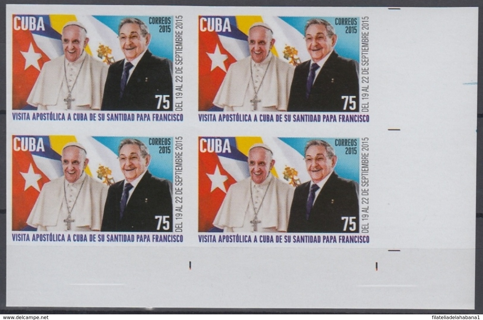 2015.225 CUBA 2015 MNH PROOF IMPERFORATE VISITA PAPA FRANCISCO I VATICAN POPE FRANCIS I BLOCK 4. - Unused Stamps