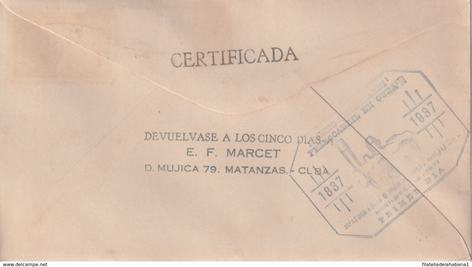 1937-FDC-114 CUBA REPUBLICA 1937 FDC REGISTERED CENTENARIO FERROCARRIL RAILROAD RAILWAYS BEJUCAL - FDC