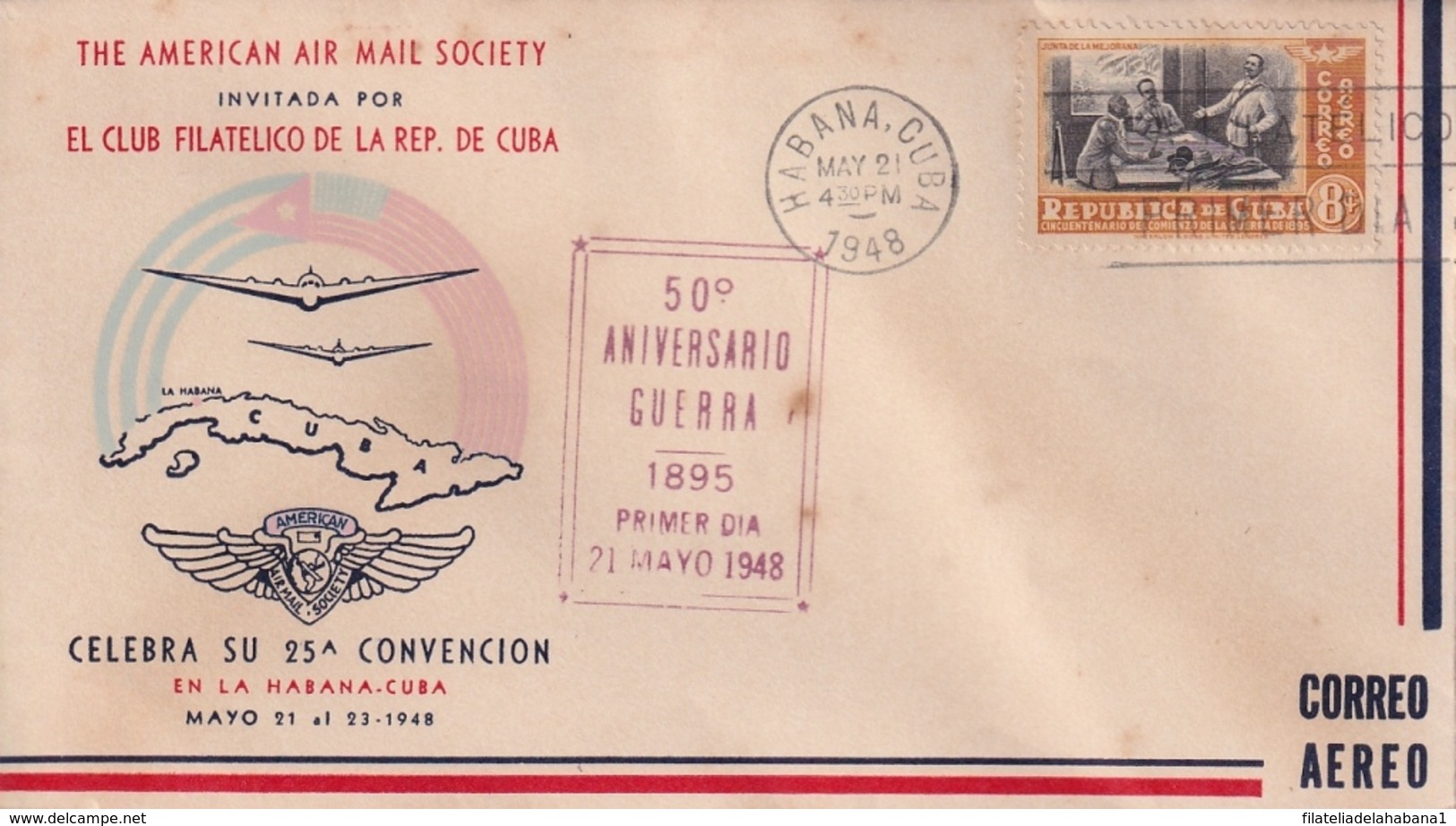 1948-FDC-130 CUBA REPUBLICA 1948 FDC 50 ANIV GUERRA DE LA INDEPENDENCIA. REUNION DE LA MEJORANA - FDC