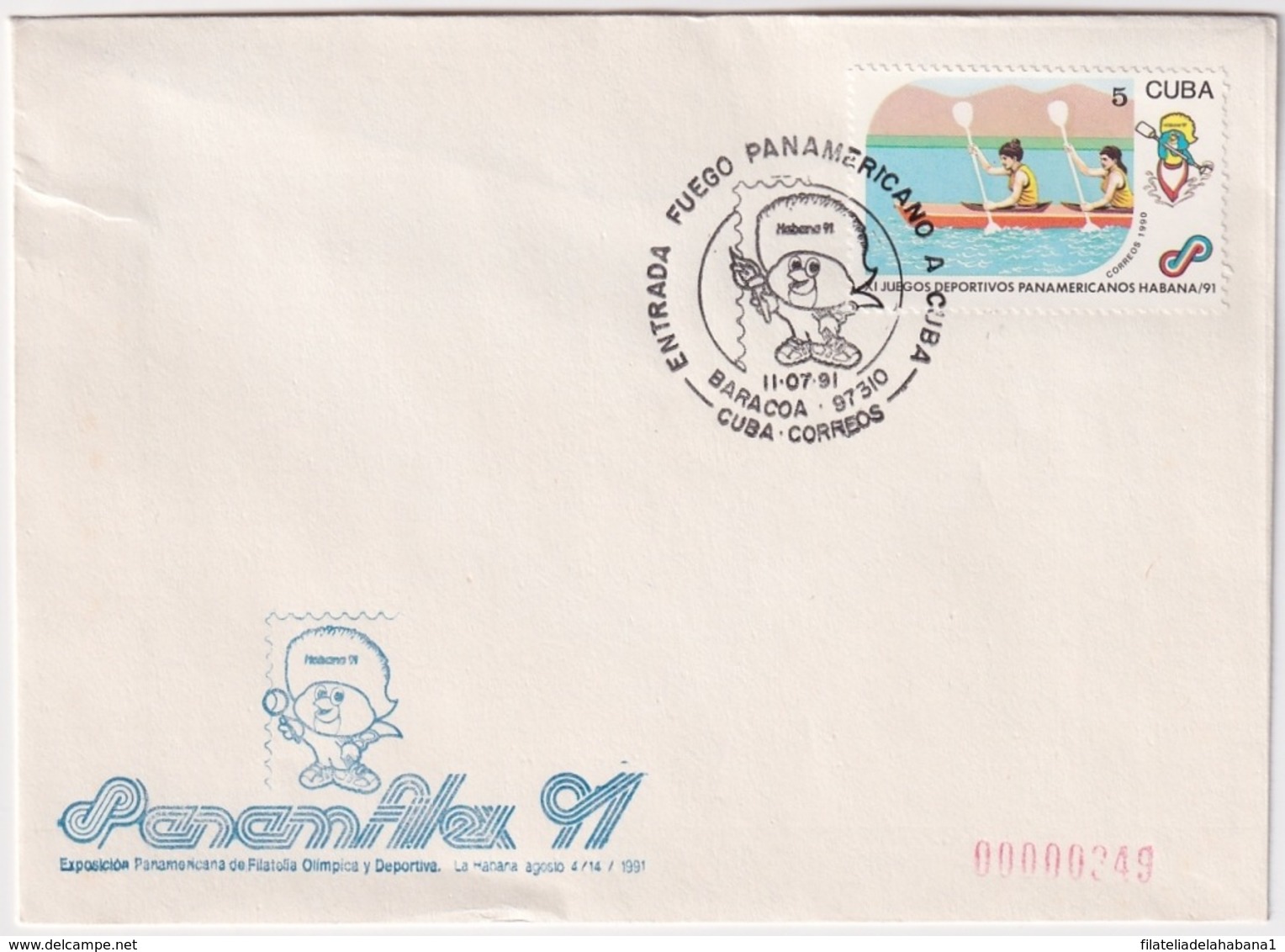 1991-CE-204 CUBA 1991 SPECIAL CANCEL PANAMERICAN GAMES PANAMFILEX 11 JULIO BARACOA ENTRADA ANTORCHA. - Other & Unclassified