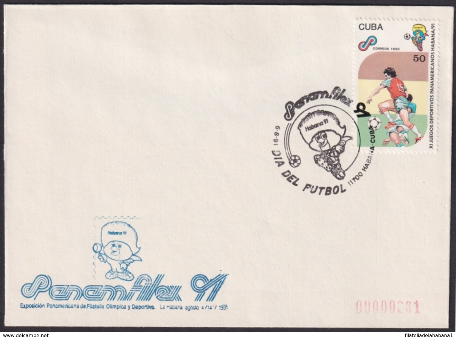 1991-CE-208 CUBA 1991 SPECIAL CANCEL PANAMERICAN GAMES PANAMFILEX DIA DEL FUTBOL SOCCER - Other & Unclassified