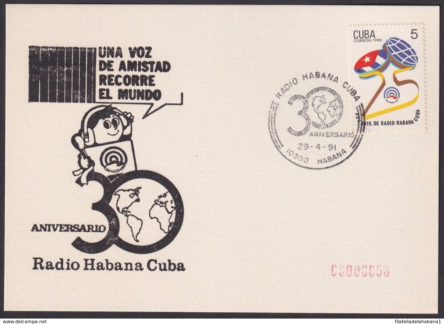 1991-CE-216 CUBA 1991 SPECIAL CANCEL 30 ANIV RADIO HABANA CUBA CARD - Other & Unclassified