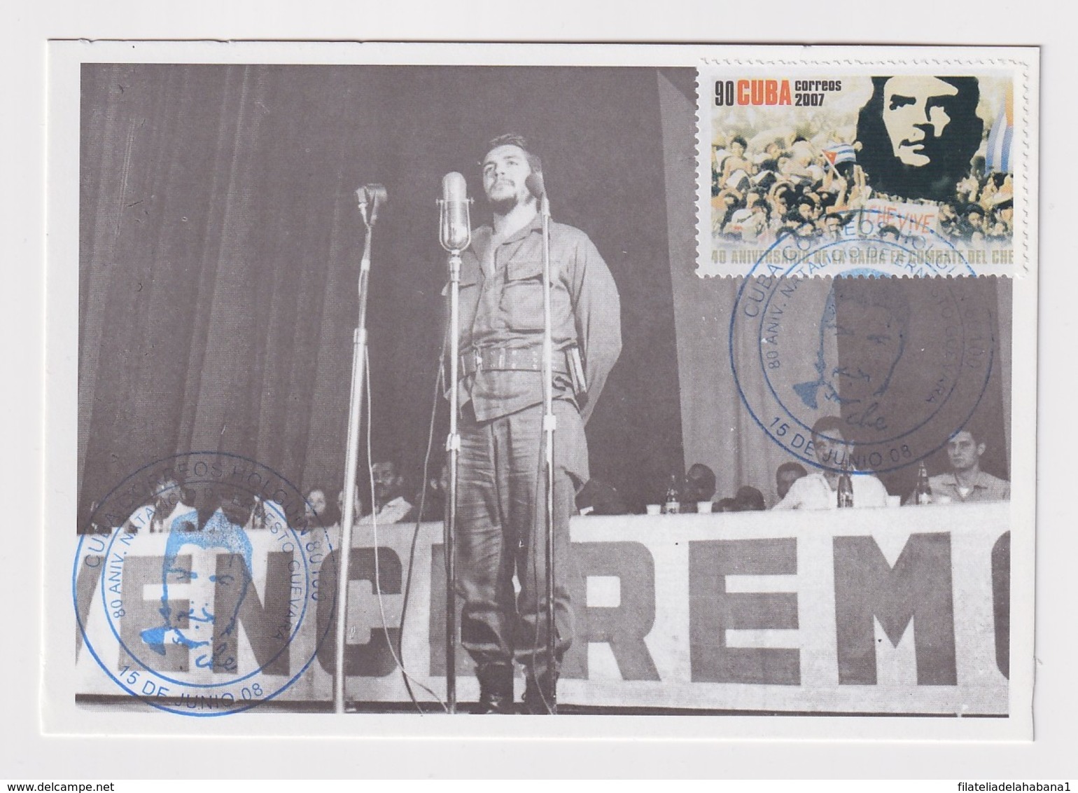 TMA-446 SPAIN ANTILLES 2008 MAXIM CARD ERNESTO CHE GUEVARA. BLUE CANCEL - Maximum Cards