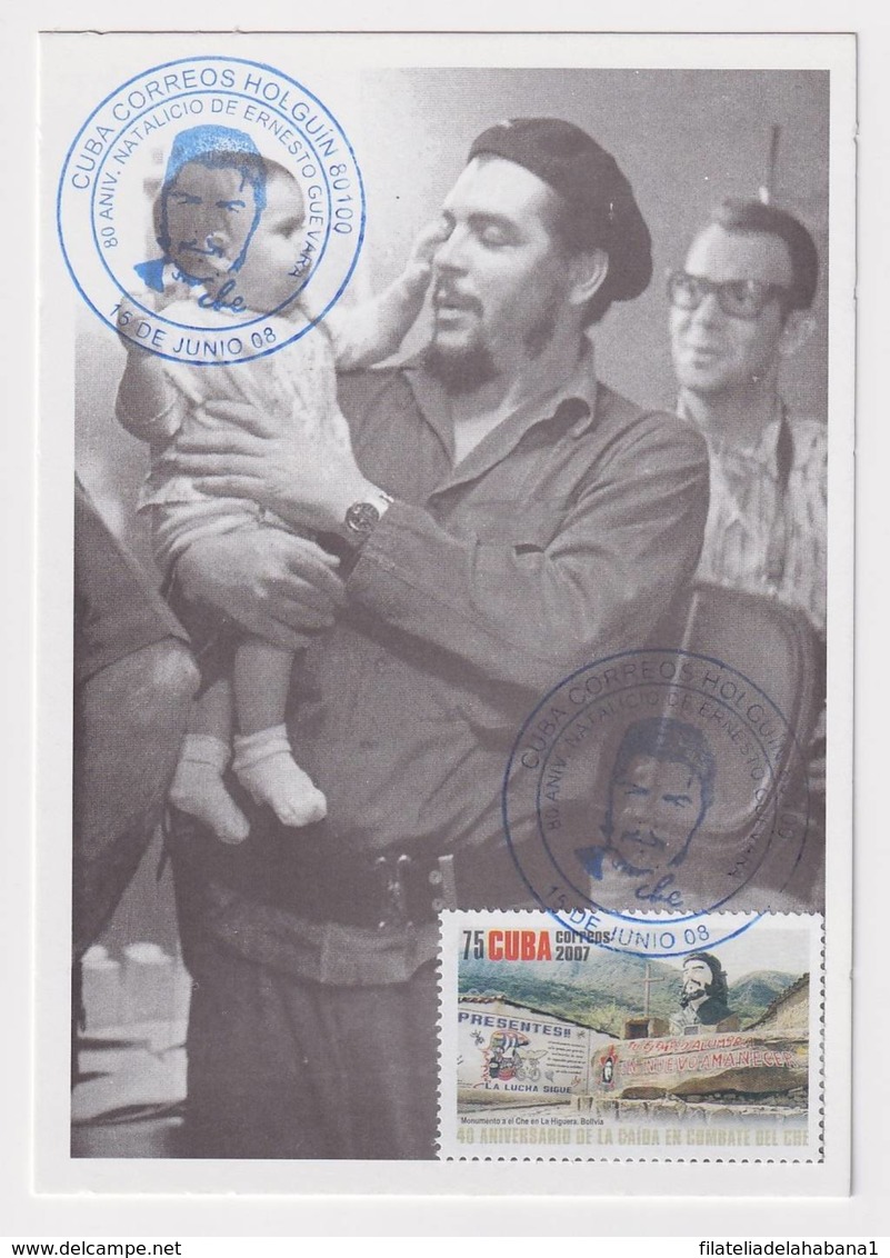 TMA-447 SPAIN ANTILLES 2008 MAXIM CARD ERNESTO CHE GUEVARA. BLUE CANCEL - Maximum Cards